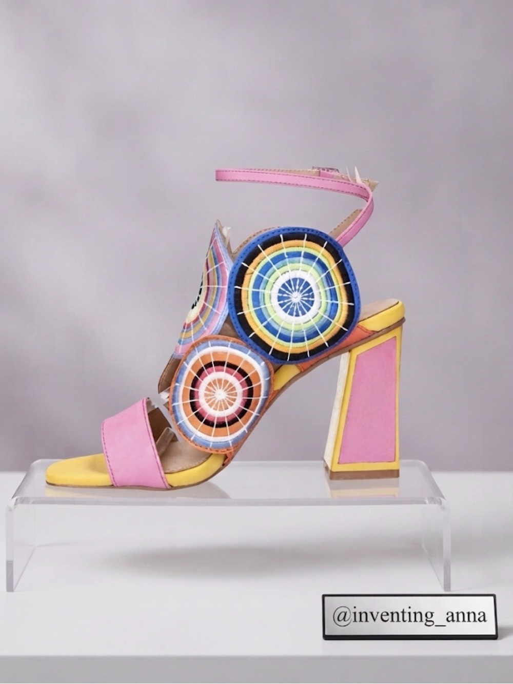 EXE Colorful Sandals Circular Geometric Design Block Heel Ankle Strap size 40